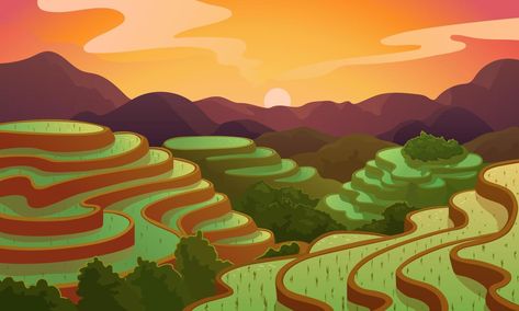 Vector landscape rice Chinese field terrace Banaue Rice Terraces, Fruit Art Drawings, Vector Landscape, Landscape Vector, Graphic Shapes Design, Vietnam Art, Blackpink Square Up, Mountain Drawing, Mountain Illustration