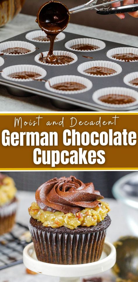 German Chocolate Filling, The Best Chocolate Frosting, Best Chocolate Frosting, German Chocolate Cupcakes, Moist Chocolate Cupcakes, Chocolate Cupcake Recipe, Seasonal Baking, Chocolate Cupcakes Moist, Cupcake Recipes Chocolate