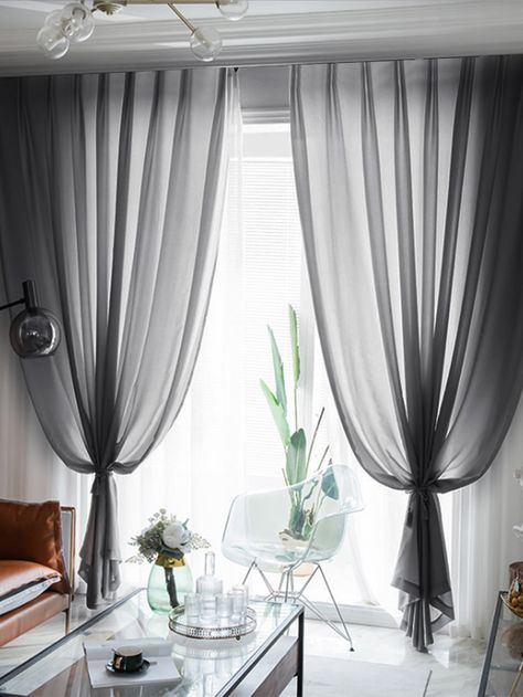 Grey    Polyester Plain     Home Decor Dark Grey Sheer Curtains, Gray Sheer Curtains, Grey Drapes, India Home Decor, Basement Bedroom, Voile Curtains, Basement Bedrooms, Grey Bedroom, Grey Curtains