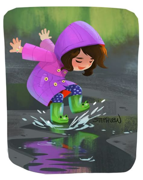 I want adult sized frog rain boots. Rain Illustration, 3d Karakter, 동화 삽화, Illustration Art Kids, Umbrella Art, Book Illustration Art, Illustration Art Girl, 수채화 그림