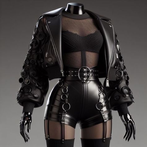 Goth Music Festival Outfit, Kpop Black Outfit, Cybertech Fashion, Black Kpop Outfit, Black Homecoming Dresses, Dress For Everyday, Girls F, Preformance Outfits, Futuristic Style