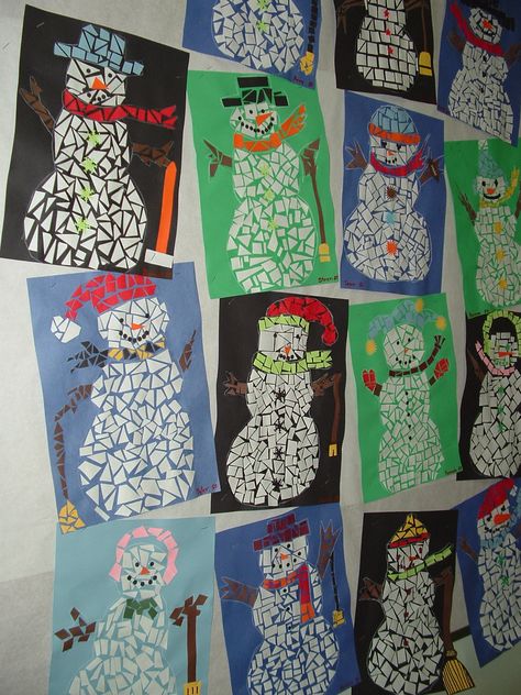 Photo Only ~ Shattered Snowmen Project Classe D'art, Winter Art Lesson, Christmas Art Projects, Pinterest Art, Winter Art Projects, Winter Kindergarten, Elementary Art Projects, Winter Crafts For Kids, Kindergarten Art