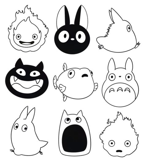 Cute Ghibli Characters, Cute Doodles Studio Ghibli, Mini Studio Ghibli Tattoo, Kawaii Kitty Drawing, Cute Totoro Art, Ghibli Doodle Art, Simple Ghibli Art, Cute Studio Ghibli Doodles, Studio Ghibli Simple Drawing