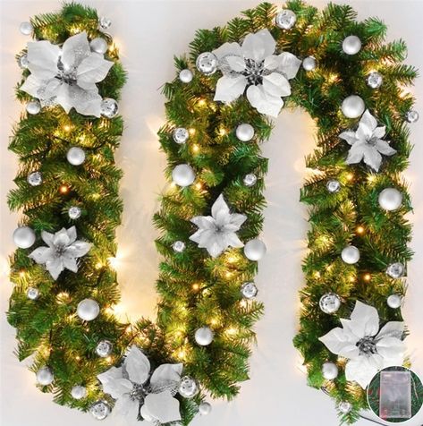 White Christmas Garland, Fireplace Feature, Artificial Decoration, Christmas Door Hangings, Artificial Xmas Trees, Christmas Lights Garland, Christmas Wedding Decorations, Led Decoration, Christmas Decorations Cheap