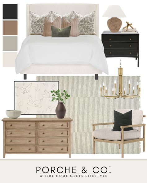 Our Tips for Selecting Cohesive Bedroom Furniture — Porche & Co. Cane Bedroom, Transitional Bedroom, Classic Bedroom, Traditional Bedroom, Design Board, Bedroom Refresh, Master Bedrooms Decor, The Bedroom, Bedroom Inspo