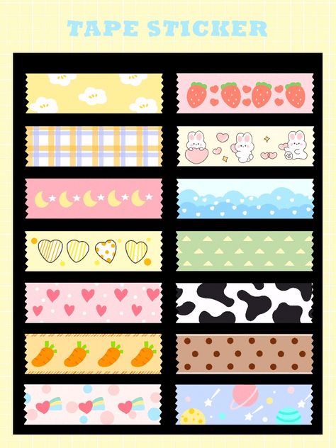 Washitape Journal Ideas, Aesthetic Washi Tape Design, Children's Day Wishes, Printable Paper Toys Templates, Paper Toy Printable, Hello Kitty Printables, Scrapbook Images, Tape Sticker, Washi Tape Planner