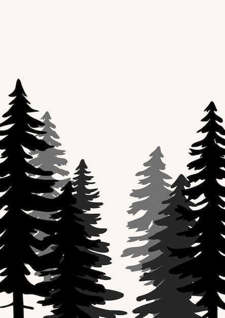 Fir Tree Silhouette, Pine Tree Stencil, Pine Tree Illustration, Pine Tree Clipart, Bristlecone Pine Tree, Monochrome Landscape, Pine Tree Drawing, Blue Spruce Tree, Spruce Forest