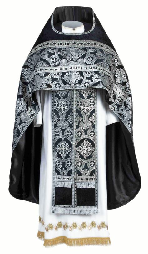 The Vestments The Orthodox clergy wear two kinds of robes, non-liturgical and liturgical. The non-liturgical robes are the ordinar... Orthodox Vestments, Orthodox Priest, Liturgical Colours, St Peter And Paul, Embroidery Workshop, Sewing Workshop, Russian Orthodox, Fabric Prints, Orthodox Church