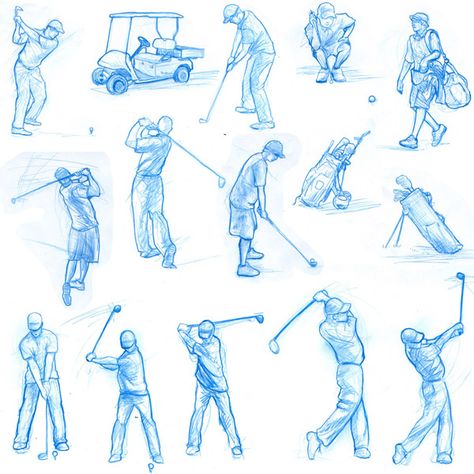 Golf Pose Reference, Golf Animation, Golf Sketch, Golf Poses, Golf Illustration, Golf Drawing, Golf Pattern, Couple Poses Drawing, Sports Drawings