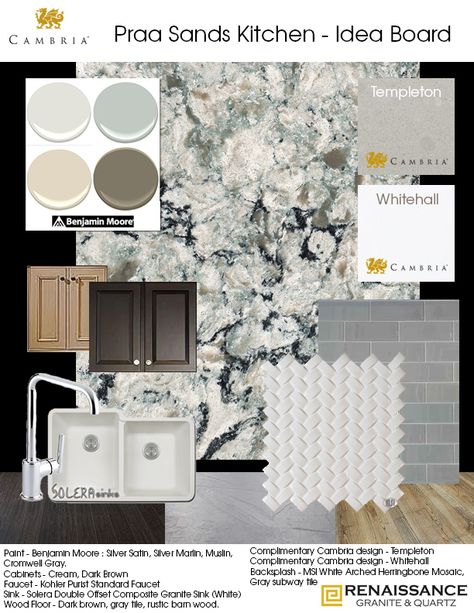 Praa Sands Cambria, Media Room Paint Colors, Praa Sands, Quartz Counter, Quartz Kitchen, Kitchen Inspiration Design, Idea Board, Kitchen Redo, White Kitchen Cabinets