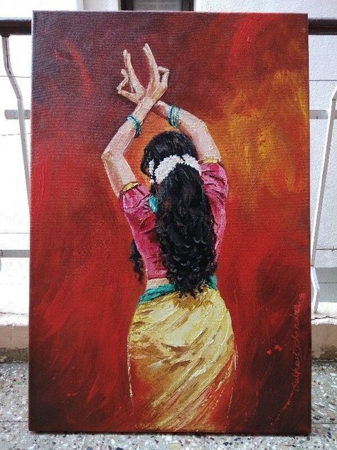 Folk Art Painting Indian, Bharatanatyam Art, Indian Folk Dance, Holi Painting, Indian Traditional Art, Paintings Of Women, Paintings Beautiful, Folk Art Paintings, Anime Canvas Painting