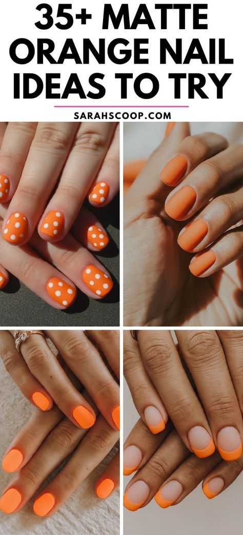 Orange Nail Aesthetic, Orange Matte Nails Design, Matte Orange Acrylic Nails, Orange Nails Matte, Matte Orange Nail, Simple Orange Nails, Orange Matte Nails, Manicure Routine, Orange Acrylic Nails