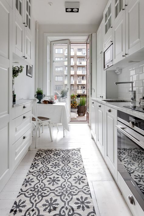 All White City Apartment Galley Kitchen Apartment Galley Kitchen, White Galley Kitchens, Small Galley Kitchen Remodel, Galley Kitchen Remodel Ideas, Galley Kitchen Layout, Small Galley Kitchen, Galley Kitchen Design, Kitchen Design Styles, Galley Kitchen Remodel