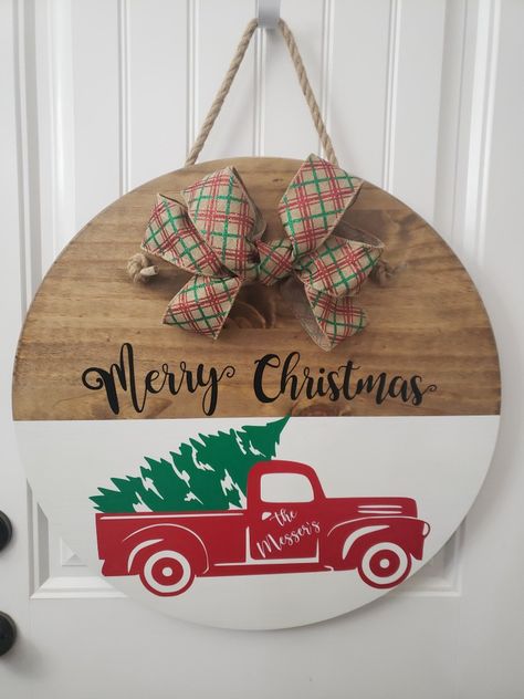 Christmas, red truck, merry Christmas, tree Christmas Truck Signs Wood, Old Red Truck, Xmas Projects, Christmas Red Truck, Truck Signs, Merry Christmas Tree, Christmas Door Hanger, Christmas Truck, Christmas Red