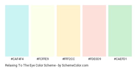 Download Relaxing to the Eye color scheme consisting of #caf4f4, #fcffe9, #fff2cc, #fde0d9 and #caefd1. This 5 colors palette has been categorised in Blue, Green and Pink color categories. Color Categories, Color Pallete, Color Palette Pink, Hex Codes, Colors Palette, Blue Color Schemes, Green And Pink, Colour Palettes, Art Inspiration Drawing