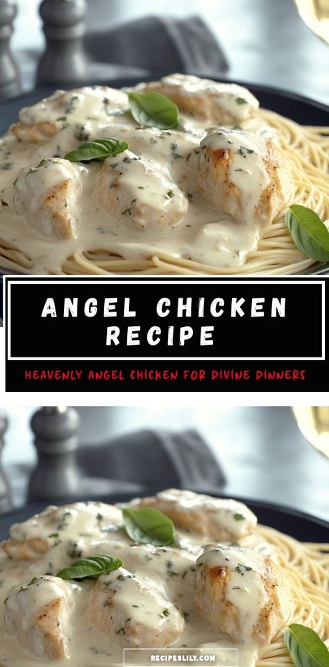 Indulge in this delightful Angel Chicken recipe that's perfect for divine dinners! Tender chicken in a creamy sauce served over spaghetti will make your taste buds dance. Follow my easy steps to create a meal that's both comforting and elegant! Angel Chicken Recipe, Angel Chicken Pasta, Creamy Chicken Dish, Chicken Recipe Easy, Angel Chicken, Onion Soup Mix, Tender Chicken, Cooking Instructions, Cream Of Chicken