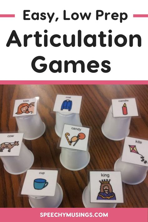 If you’re looking for simple DIY speech therapy games, here are my favorite articulation games that you can create with a just few inexpensive items. These fun, quick, and easy to implement articulation games can be used to encourage students to self-monitor and produce accurate productions using simple, easy to create games. Grab a set of articulation flashcards and a few other items and you’ve got everything you need to make articulation practice fun and engaging. Articulation Activities Preschool, Articulation Flashcards, Articulation Therapy Activities, Speech Therapy Tools, Articulation Games, Speech Therapy Games, Articulation Therapy, Articulation Activities, Therapy Games