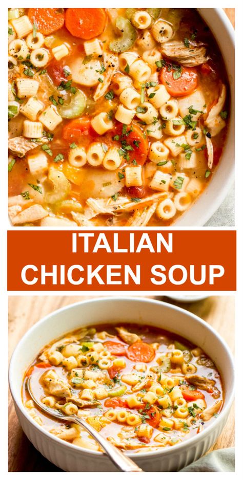 Sicilian Soup, Sicilian Chicken Soup, Sicilian Chicken, Soup Chicken Noodle, Italian Chicken Soup, Best Chicken Noodle Soup, Chicken Noodle Soup Crock Pot, Ditalini Pasta, Soup Chicken