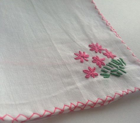 How To Embroider Hankies, Embroidery For Handkerchief, Diy Handkerchief How To Make, Hand Embroidered Handkerchief, Handkerchief Diy, Handmade Handkerchiefs, Handkerchief Embroidery, Monogrammed Handkerchiefs, French Knot Stitch