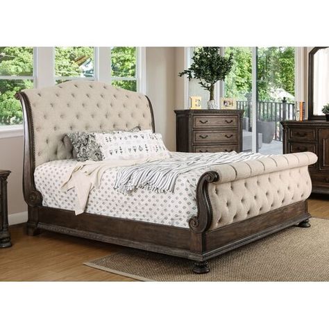 Dowton Abbey Upholstered Sleigh Bed | Wayfair Beige Sleigh Bed, Tufted Sleigh Bed, Fabric Sleigh Bed, California King Sleigh Bed, King Sleigh Bed, Sleigh Bed Frame, Soothing Bedroom, Upholstered Sleigh Bed, Sleigh Bedroom Set