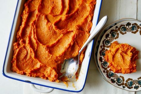 Get Smashed Sweet Potatoes Recipe from Food Network Whipped Sweet Potatoes, Smashed Sweet Potatoes, Traditional Holiday Recipes, Sweet Potatoes Recipe, Sweet Potato Recipes Casserole, Ina Garten Recipes, Potato Puree, Sweet Potato Pie, Potatoes Recipe