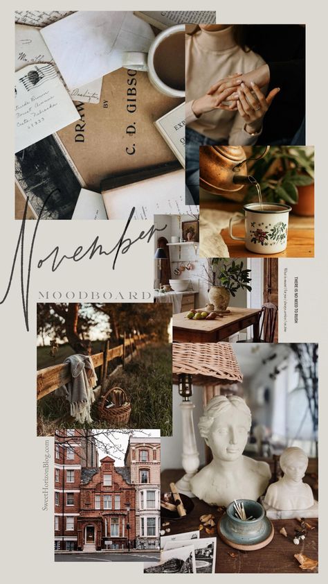 November 2022 Moodboard Sweet Horizon Studio Blog November Colors Palette, November Color Palette, Color Palette Feminine, November Mood Board, Seasons Wallpaper, November Moodboard, Autumn Town, Instagram Feed Theme Layout, Month Wallpaper