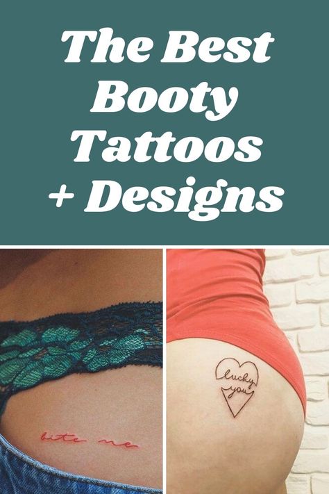 Secret Tattoos For Women Hip, Bootie Tattoos For Women, Tattoo On Booties, Tattoos On Butts For Women, Pelvic Tattoos For Women, Flirty Tattoos For Women, Tattoo Ideas Female Buttocks, Tattoo Ideas Female Bootie, Small Buttcheek Tattoo Women