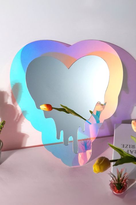 Rainbow Mirror Color Mirror Design, Wavy Mirrors, Mirror Room Decor, Wavy Rainbow, Funky Mirrors, Ceramic Monsters, Rainbow Mirror, Melting Heart, Mirror For Bedroom