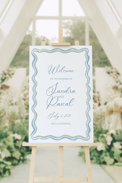 Wedding Welcome Sign Watercolor, Watercolor Welcome Sign, Watercolor Wedding Signage, Light Blue And Sage Green Wedding, Coastal Welcome Sign, Diy Wedding Bar Sign, Lemons Wedding, Blue And Green Wedding, Blue And Green Watercolor