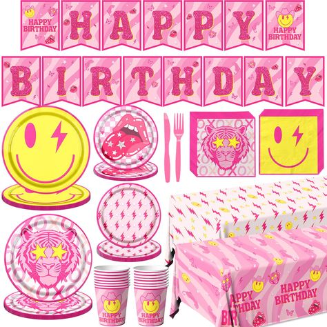 PRICES MAY VARY. 【Package Includes】You will receive 143pcs pink preppy birthday decorations including 2pcs preppy party tablecloth, 1pc banner, 20pcs 9inch plates, 20pcs 7inch plates, 40pcs napkins, 20pcs 9oz cups, 20pcs forks, 20pcs knives.The preppy party decorations will bring you a joyful atmosphere to your preppy party. 【Material】The smiley face birthday decorations are made of safe and high-quality material. The smiley face plates and cups are sturdy enough to carry food and drinks. 【Cute Preppy Pink Party Ideas, Preppy Birthday Stuff, Preppy Party Decorations Ideas, Preppy Decorations Party, Preppy Pink Birthday Party, Smiley Face Birthday Party Ideas, Preppy Birthday Ideas, Preppy Party Ideas, Y2k Party Decorations