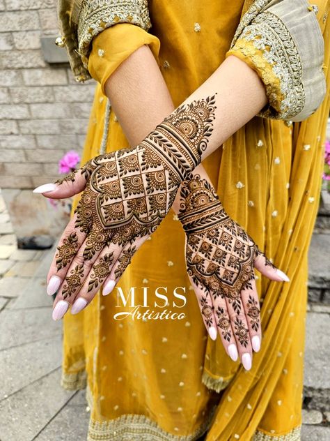 Grid henna design Grid Henna Designs, Grid Mehendi Design, Wedding Mehndi Designs, Wedding Mehndi, Back Hand Mehndi Designs, Hand Mehndi, Henna Artist, Bridal Henna, September 28