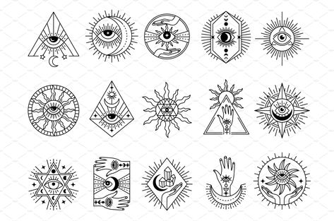 Esoteric Art Symbols, Dainty Sketches, Handicraft Logo, Esoteric Alchemy, Witchy Symbols, Tarot Symbols, Circle Tattoo Design, Mystical Symbols, Mystic Symbols