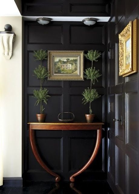 Office Walls: Decision Time - Life On Virginia Street Black Rooms, Black Room, Dark Wall, Dark Walls, Wall Trim, Black Wall, Decor Minimalist, Wainscoting, Black Walls