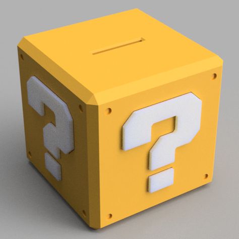 Mario question mark money bank by globurtz - Thingiverse Mario Block, Money Bank, Money Box, Question Mark, Tools And Equipment, Piggy Bank, 3d Printer, 3d Print, Diy Ideas