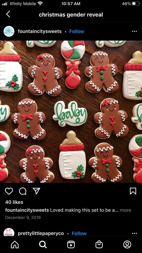 Gingerbread Cookie Gender Reveal, Gingerbread Gender Reveal Decorations, Gender Reveal Gingerbread Cookies, Gingerbread Baby Shower Cookies, Gingerbread Gender Reveal Cookies, Gender Reveal Ideas For Party Christmas Theme, December Gender Reveal Party, What’s Baking Gender Reveal Christmas, Gingerbread Themed Baby Shower Ideas