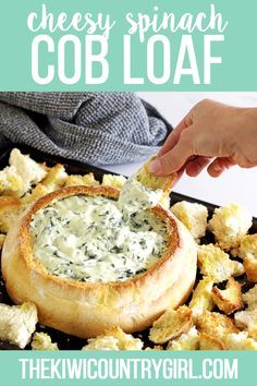 Cheese Cob Loaf, Vegetarian Cob Loaf, Best Cob Loaf Recipe, Spinach Loaf Recipes, Vegan Cob Loaf, Spinach Cob Loaf Dip, Cob Loaf Recipe, Easy Cob Loaf Recipes, Cob Dip Recipes