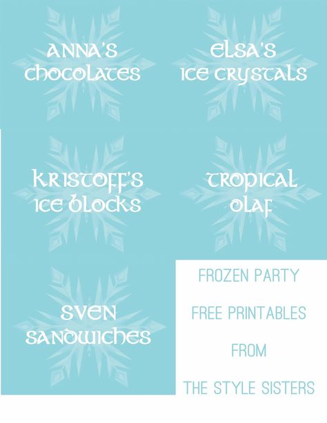 Disney's Frozen party Food Labels Free Printables | The Style Sisters Disney Frozen Party Food, Frozen Birthday Party Games, Frozen Tea Party, Birthday Thoughts, Frozen Party Food, Olaf Party, Frozen Party Games, Frozen Free, Movie Night For Kids