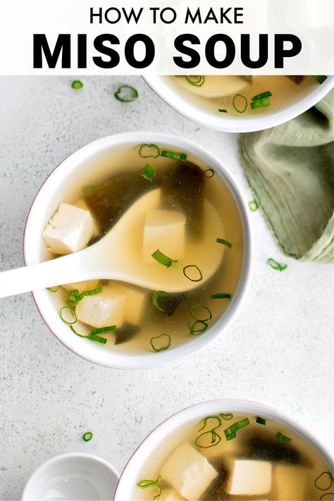 Learn how to make authentic Japanese Miso Soup at home! Packed with savory, umami flavor and tender tofu, this delicious soup is quick and easy to make and the perfect side dish, snack, or appetizer. Low Sodium Miso Soup, Easy Miso Soup Recipe, Miso Soup Recipe Easy, Japanese Miso Soup, Miso Soup Recipe, Soup Broth, Best Soup Recipes, Pork Cutlets, Fitness Community