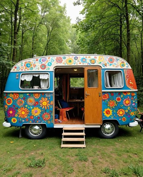 Caravan Art, Hippie Camper, Candy Salad, Vintage Camper Interior, Caravan Ideas, Pop Up Trailer, Tiny Camper, Camping Vibes, Retro Caravan