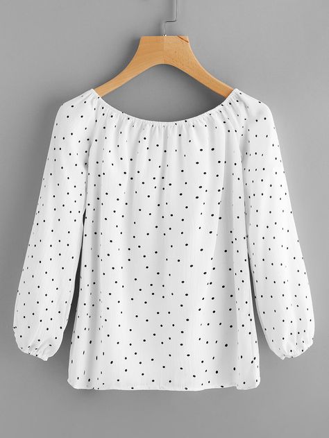 Shop Boat Neckline Polka Dot Top online. SheIn offers Boat Neckline Polka Dot Top & more to fit your fashionable needs. Polka Dot Tops For Women, Blus Sifon, Polka Dot Tops, Pola Blus, Polka Dots Tops, Elegant Tops, Stitching Dresses, Women Blouses Fashion, Fashion Tops Blouse