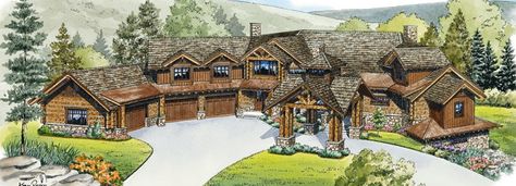 Hmmm extra large garage for a trophy room/man cave...yes! Mountain Home Plans, Luxury Ranch House Plans, Coffee With A View, Log Home Flooring, Vacation House Plans, Huge Bedrooms, Awesome Houses, Luxury Ranch, Large Garage