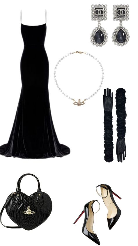 party dress -  #Dress #Party Fancy Black Gown, Golden Party Dress Midi, Fame Dr Wardrobe, Rich Dresses Outfit, Dresses Fame Dr, Black Gala Outfit, Old Dior Fashion, Black Hollywood Dress, Black Prom Dress Inspiration