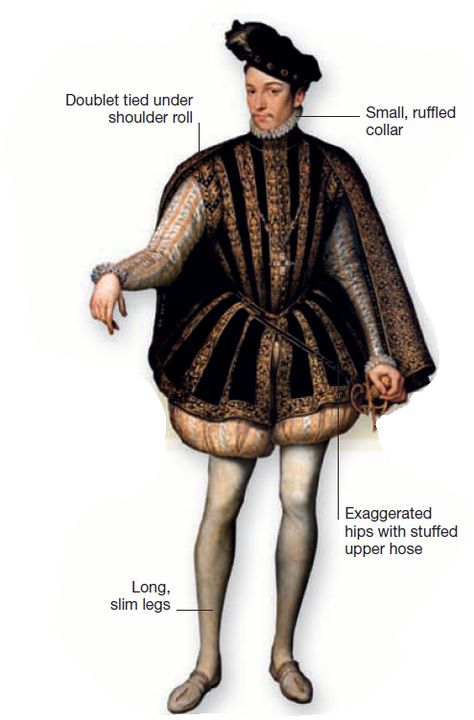 Outrageous hose.  In France breeches were nearly spherical. A 1562 English statute legislated against “monstrous and outrageous greatness of hose” and fined those who wore them too large. Shakespeare Clothing, Dr Faustus, 1500s Fashion, 16th Century Clothing, 17th Century Clothing, Elizabethan Fashion, 16th Century Fashion, Tudor Dress, Fashion Through The Decades