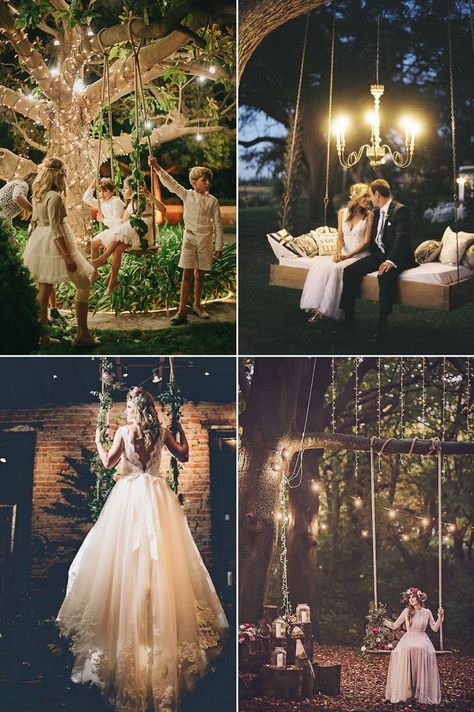 32 Decoration Ideas to Create a Magical Fairy Tale Reception! Fairy Tale Swing Romantic Wedding Receptions, Enchanted Forest Wedding, Enchanted Wedding, Fairy Wedding, Romantic Lighting, Fairy Tale Wedding, Woodland Wedding, Forest Wedding, Greenery Wedding