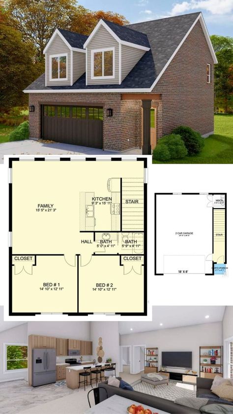 3 Bedroom Over Garage Apartment, Two Bedroom Apartment Above Garage, 3 Car Garage Apartment Plans 2 Bedroom, Guest House Over Garage, Garage With Second Floor Living Space, Garage To Two Bedrooms, Carriage House Above Garage, Two Garage House Plans, Guest Home Floor Plans