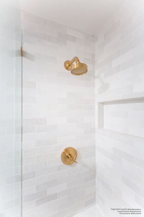 Cloe 2.5" x 8" Wall Tile in White | Bedrosians Tile & Stone Powder Bath Tile, Dolomite Bathroom, Shower Hardware, Glossy Ceramic Tile, Bedrosians Tile, Coastal Bathroom, Master Shower, Bathroom Redesign, Hall Bathroom