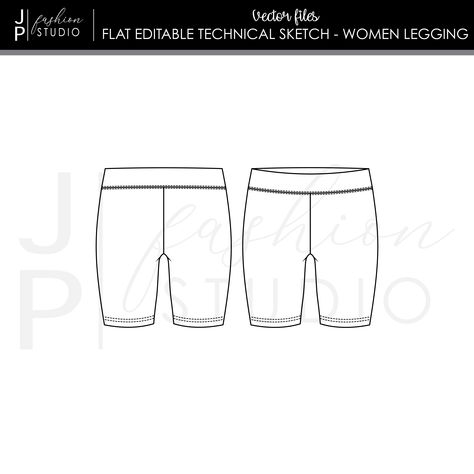 Women / Girls Leggings (Biker Shorts) Vector Fashion Flat Sketches / Fashion Technical Illustration Template Design Sketches Fashion, Flat Sketches Fashion, Table Sketch, Sketches Fashion, Short Legging, Flat Drawings, Illustration Template, Cycling Short, Technical Illustration