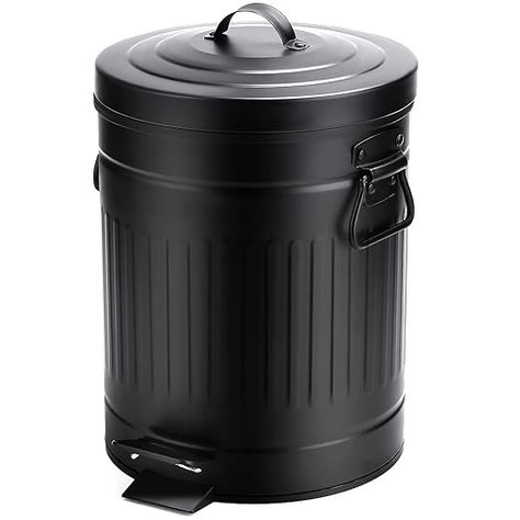 Amazon.com: CEROELDA Small Trash Can with Lid-5L/1.3 Gal Stainless Steel Round Step Pedal Garbage Can -Trash Bin-Metal Wastebasket w/for Kitchen Bathroom Bedroom Office-Soft Close-Black : Industrial & Scientific Galvanized Trash Can, Bathroom Retro, Metal Trash Cans, Outdoor Trash Cans, Bathroom Trash Can, Garbage Bin, Trash Bins, Garbage Can, Waste Basket