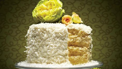 The Coconut Chiffon Cake Recipe | Southern Living Eggnog Pound Cake, White Chocolate Buttercream Frosting, Vintage Pasta, Southern Cookbook, Southern Living Recipes, Confirmation Party, Southern Cake, White Chocolate Buttercream, Party Recipes