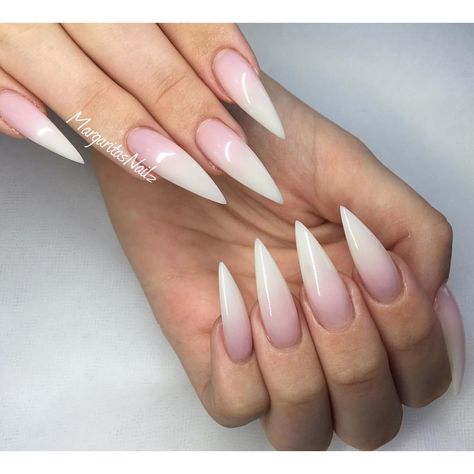 French ombré stiletto nails French Stiletto Nails, Long Nail Art, Stiletto Nail Art, Stiletto Nails Designs, Super Nails, Nailed It, Alexa Chung, Gorgeous Nails, Stiletto Nails